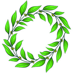 Foliate round frame; green vector wreath for greeting cards, invitations, posters, banners.