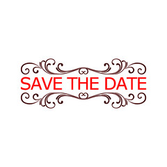 Red Save The Date Label isolated on white background