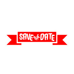 Red Save The Date Label isolated on white background