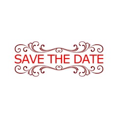 Red Save The Date Label isolated on white background