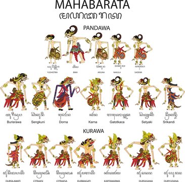 Wayang Baratayuda Set of Mahabharata, Pandawa ans Korawa, yudistira, bima arjuna nakula sadewa Duryudana , Dursasana, Dorna, karna, gatotkaca,Sangkuni, Character, Indonesian Traditional Shadow Puppet 