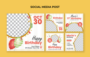 Birthday celebration social media post template. Suitable for birthday invitation and anniversary event