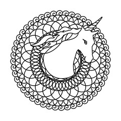 Unicorn magic circle vector mandala coloring book