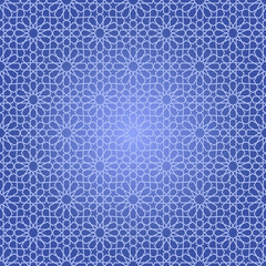 Islamic vector Girih ornament, Persian motif. 3D ramadan - a pattern of an Islamic round element. Geometric circular ornamental symbol of the Arabic symbol. Isolate object. Blue abstract background.