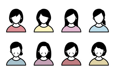 女性（若年・中高年）のアイコンのセット／イラスト／若い／中年／ミドル／40代／20代／人物