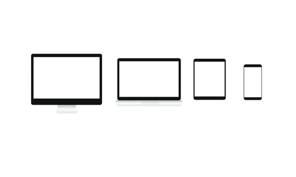 Desktop computer, laptop, tablet, and smart phone mock up