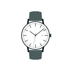 modern analog wristwatch with black strap, clean dial and date display, vector illustration
