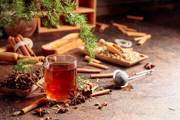 Christmas herbal tea with cinnamon, anise, and dried herbs.