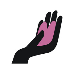 Human hand holding heart. Concept of love, care, medicine, charity, support. Vector illustration, logo, icon