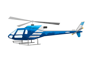 Watercolor helicopter. Isolated civil aviation vehicle. Cartoon print for kids room. Side view. Aerial transportation