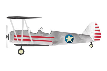 Watercolor retro airplane. Isolated war aicraft. Cartoon print for kids room. Side view of vintage plane. Aerial transportation © shaineast