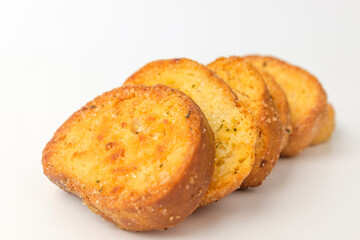 Garlic bread on a white background