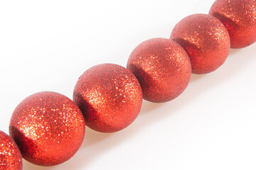 Christmas tree toys on a white background. Christmas red decorations isplated on a white