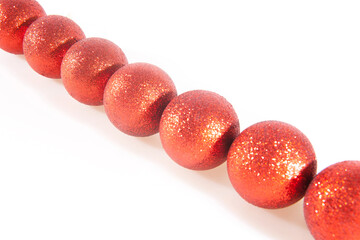 Christmas tree toys on a white background. Christmas red decorations isplated on a white