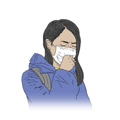 woman wearing mask, white background color illustration
