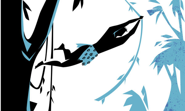 Tarzan swinging on vines jungle, vector illustration