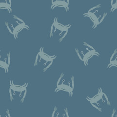 Random pale seamless pattern with grey crabs ornament. Dak background. Minimalistic style.