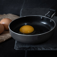 Raw egg in a frying pan