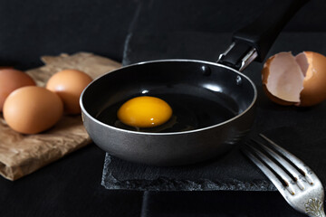 Raw egg in a frying pan