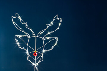 Deer head with antler for christmas decoration on sparkling holiday background.
