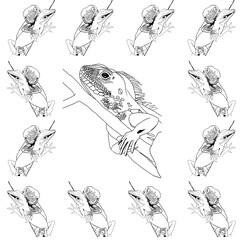 Pattern. Reptiles. Geckos are mammals. Lizards. Background. Stylish creative illustration for packaging, printing, banners. Trend. Cartoon character. For printing and design of advertising materials