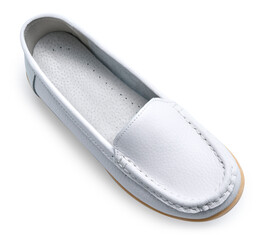 Stylish female leather shoes in pastel colors isolated on the white background, comfort shoes for women Beauty and fashion concept. 