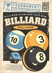 Billiard tournament poster design template. Eight ball competition vector flyer advertisement.