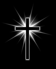 Religioush cross with sun rays  shine on the dark  background, illustration EPS10.