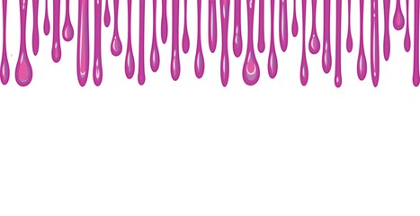 Beads of pink liquid. The paint runs off thickly. Jelly. The drops slide. The isolated object on a white background. Frame. Vector