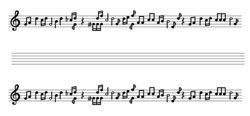 Musical notes on a musical line with a treble clef. Abstract vector melody.