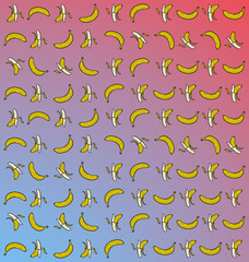 bananas pattern. gradient background. Hand drawing cartoon style.
