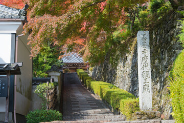 Fototapeta premium Kyoto, Japan - Autumn leaf color at Yoshiminedera Temple in Kyoto, Japan. The Temple originally built in 1029.