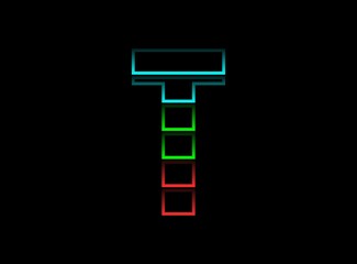 T letter font logo, Rgb color vector design. Dynamic split red, green, blue color on black background. For social media,design elements, creative poster, web template and more