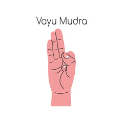 Vayu mudra. Yoga hand gesture. Meditation. Vector illustration in flat minimalism design. Isolated on a white background