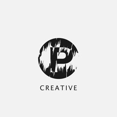 P Circle Brush Stroke Letter Logo design. Monogram Black Paint Logo Letter Icon with Elegant circle brush shape Vector Design