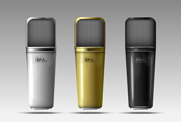 Realistic microphones. Vector.