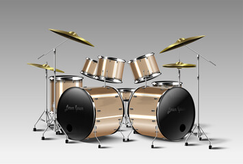 Realistic drum kit. Vector.