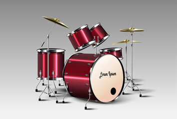Fototapeta na wymiar Realistic drum kit. Vector.