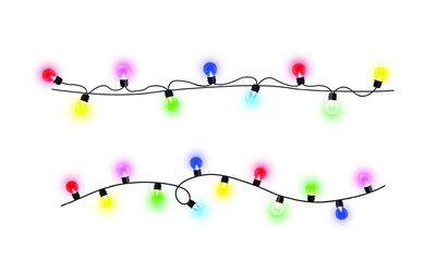 Catalog of Christmas lights. Collection of colorful and festive garlands on a white transparent background.