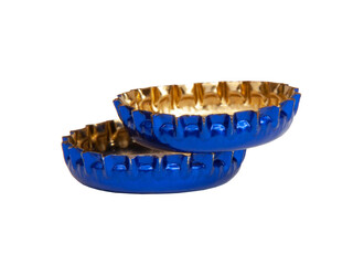 Metallic blue beer bottle cap isolated on the white