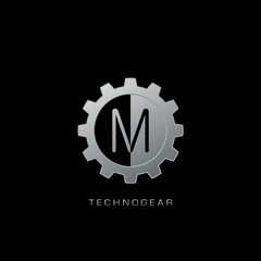M Letter Logo Techno Gear. Silver vector design concept gear shape with letter logo for technology, business