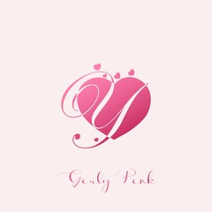 Initial Letter Y Logo Icon Girly Pink Love. Vector design concept pink heart love with letter logo.