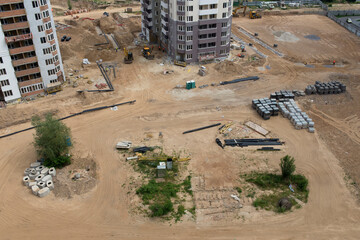 Construction site top view. production of apartments, social housing.