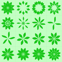 a collection of flower icons with simple and beautiful shapes. green color