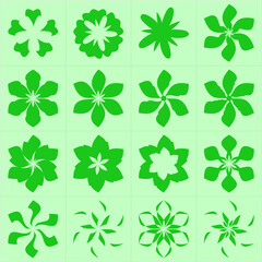 a collection of flower icons with simple and beautiful shapes. green color