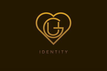 Abstract initials G and U logo, gold colour line style heart and letter combination, usable for brand, card and invitation, logo design template element,vector illustration