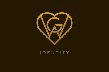 Abstract initials G and W logo, gold colour line style heart and letter combination, usable for brand, card and invitation, logo design template element,vector illustration