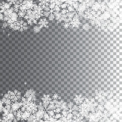 White winter snowflakes on a transparent background - Merry Christmas and winter snow design element template