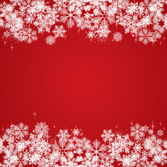 White winter snowflakes on a red background - Merry Christmas and winter snow design