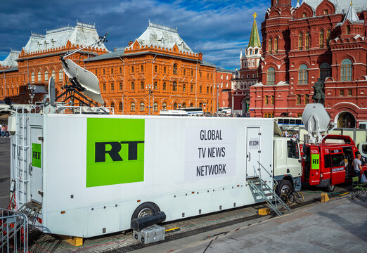 July 7, 2018, Moscow, Russia Mobile TV Studio Russia Today on Manezhnaya square in Moscow.